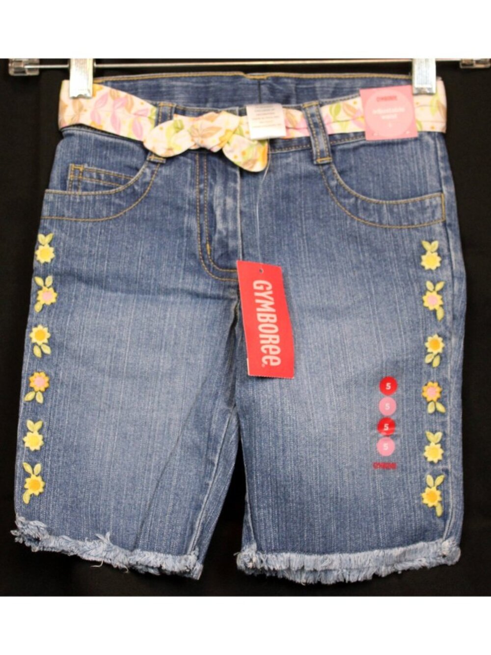 2007 Gymboree Sunflower Fields Denim Shorts sz 5 Country Barn Cut-off Fray Belt